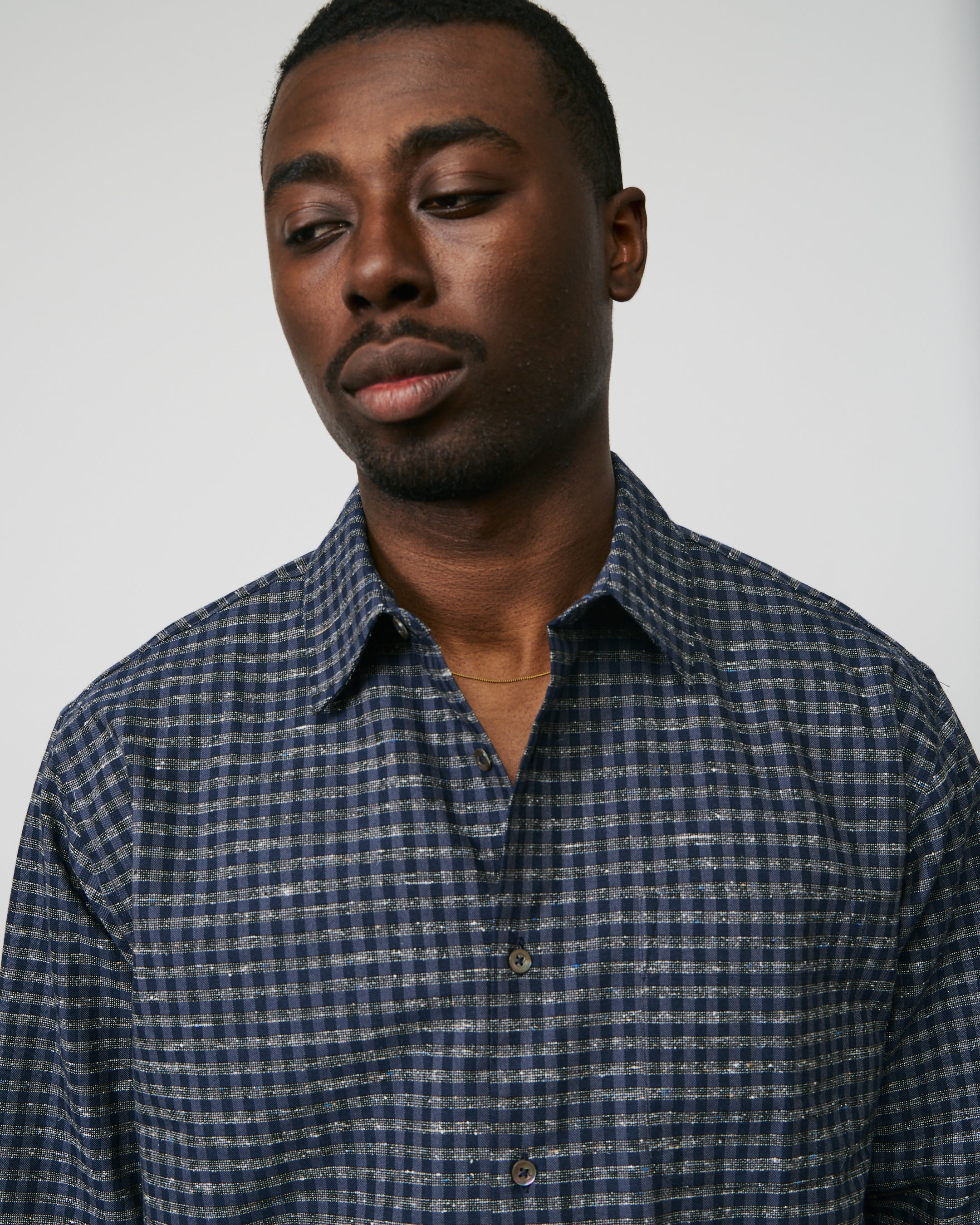 Made Shirt - Navy/Blue/Grey Check - Image 4