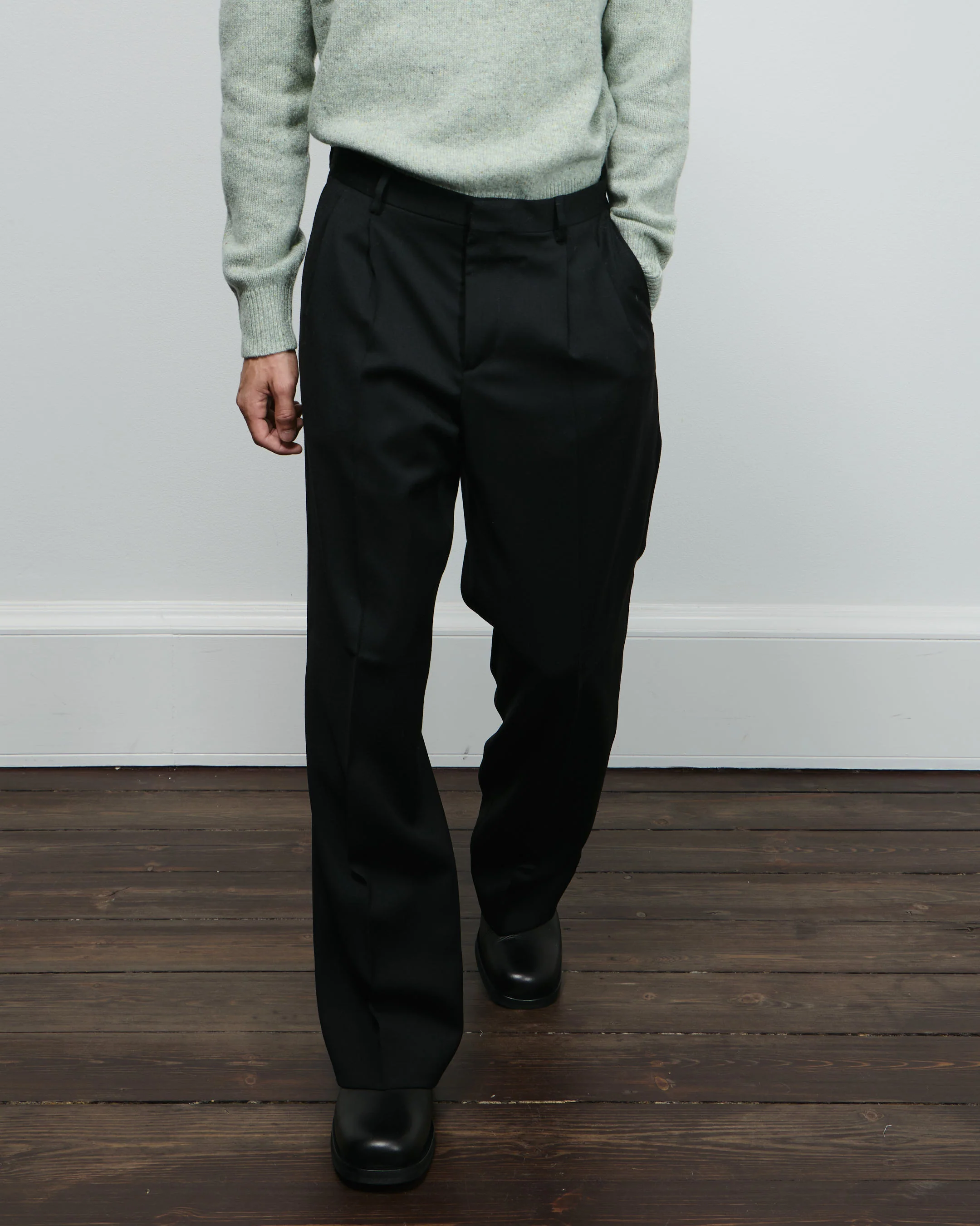 Wide Pleated Trouser - Black - Image 4